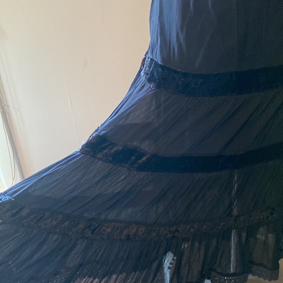Sheer black gypsy skirt with liner, velvet trim. Ruffle at bottom. - Picture 4 of 4